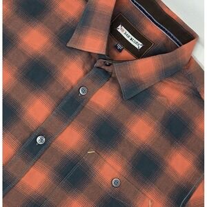 32 Bar Blues Shirt Mens XL Orange Plaid Button Long Sleeve Lightweight Flannel